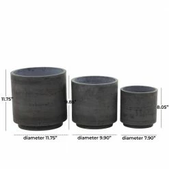Litton Lane 12 in. x 12 in. Dark Grey Magnesium Oxide Modern Planter (Set of 3) -Litton Lane Sales Store dark grey litton lane plant pots 042631 76 1000