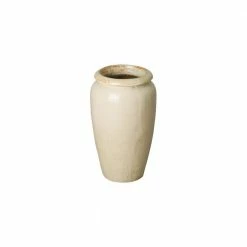 Emissary 22 in. Distressed Cream Glazed Ceramic Jar Planter