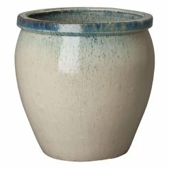 Emissary 26 in. Dia Round Distressed White Ceramic Planter