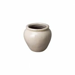 Emissary 14 in. Round Distressed White Ceramic Rimmed Planter