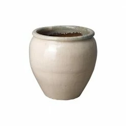 Emissary 21 in. Round Distressed White Ceramic Rimmed Planter