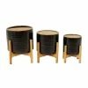 Litton Lane 13 in., 11 in., 10 in. Black Stoneware Contemporary Planter (Set of 3) -Litton Lane Sales Store glossy black litton lane plant pots 040492 64 1000