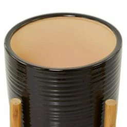 Litton Lane 13 in., 11 in., 10 in. Black Stoneware Contemporary Planter (Set of 3) -Litton Lane Sales Store glossy black litton lane plant pots 040492 c3 1000