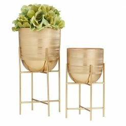 Litton Lane 6 in. x 12 in. Gold Iron Modern Planter(Set of 2)