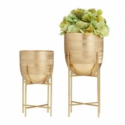 Litton Lane 6 in. x 12 in. Gold Iron Modern Planter(Set of 2) -Litton Lane Sales Store gold litton lane plant pots 040028 c3 1000