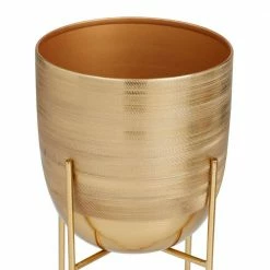 Litton Lane 6 in. x 12 in. Gold Iron Modern Planter(Set of 2) -Litton Lane Sales Store gold litton lane plant pots 040028 fa 1000