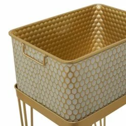 Litton Lane CosmoLiving by Cosmopolitan 30 in. H x 12 in. Gold Metal Modern Planter ( Set of 3) -Litton Lane Sales Store gold litton lane plant pots 041989 44 1000