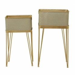 Litton Lane CosmoLiving by Cosmopolitan 30 in. H x 12 in. Gold Metal Modern Planter ( Set of 3)