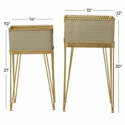 Litton Lane CosmoLiving by Cosmopolitan 30 in. H x 12 in. Gold Metal Modern Planter ( Set of 3) -Litton Lane Sales Store gold litton lane plant pots 041989 c3 1000