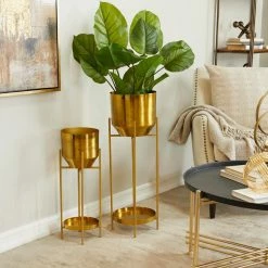 Litton Lane 31 in. x 11 in. Gold Metal Modern Planter ( Set of 2) -Litton Lane Sales Store gold litton lane plant pots 042398 31 1000