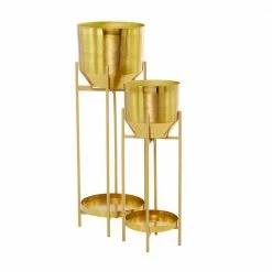 Litton Lane 31 in. x 11 in. Gold Metal Modern Planter ( Set of 2) -Litton Lane Sales Store gold litton lane plant pots 042398 4f 1000