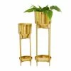 Litton Lane 31 in. x 11 in. Gold Metal Modern Planter ( Set of 2) -Litton Lane Sales Store gold litton lane plant pots 042398 64 1000