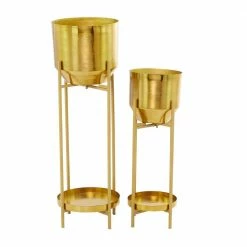 Litton Lane 31 in. x 11 in. Gold Metal Modern Planter ( Set of 2) -Litton Lane Sales Store gold litton lane plant pots 042398 66 1000
