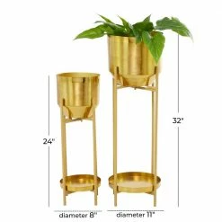 Litton Lane 31 in. x 11 in. Gold Metal Modern Planter ( Set of 2) -Litton Lane Sales Store gold litton lane plant pots 042398 76 1000