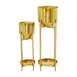 Litton Lane 31 in. x 11 in. Gold Metal Modern Planter ( Set of 2) -Litton Lane Sales Store gold litton lane plant pots 042398 c3 1000