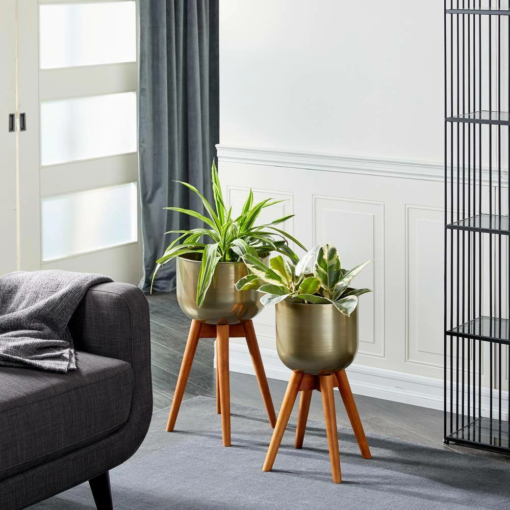 Litton Lane 24 in. x 13 in. Gold Metal Modern Planter (Set of 2) 13 Litton Lane 24 in. x 13 in. Gold Metal Modern Planter (Set of 2) - Image 11