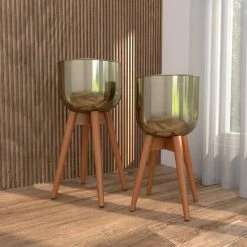 Litton Lane 24 in. x 13 in. Gold Metal Modern Planter (Set of 2) 18 Litton Lane 24 in. x 13 in. Gold Metal Modern Planter (Set of 2) -Litton Lane Sales Store gold litton lane plant pots 37886 4f 1000