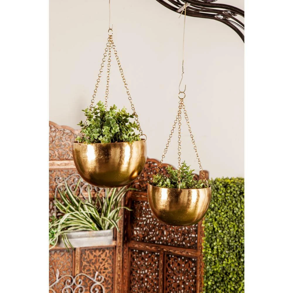 Litton Lane 9 in. x 6 in. Round Indoor Outdoor Hanging Dome Gold Metal Wall Planter with Chain (Set of 2) 6 Litton Lane 9 in. x 6 in. Round Indoor Outdoor Hanging Dome Gold Metal Wall Planter with Chain (Set of 2) - Image 4