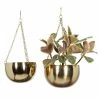 Litton Lane 9 in. x 6 in. Round Indoor Outdoor Hanging Dome Gold Metal Wall Planter with Chain (Set of 2) -Litton Lane Sales Store gold litton lane plant pots 51932 64 1000