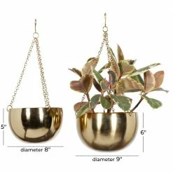 Litton Lane 9 in. x 6 in. Round Indoor Outdoor Hanging Dome Gold Metal Wall Planter with Chain (Set of 2) 8 Litton Lane 9 in. x 6 in. Round Indoor Outdoor Hanging Dome Gold Metal Wall Planter with Chain (Set of 2) -Litton Lane Sales Store gold litton lane plant pots 51932 c3 1000