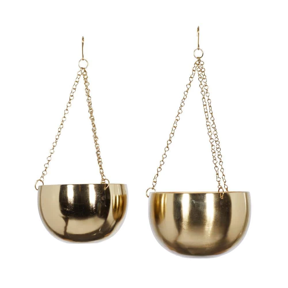 Litton Lane 9 in. x 6 in. Round Indoor Outdoor Hanging Dome Gold Metal Wall Planter with Chain (Set of 2) 4 Litton Lane 9 in. x 6 in. Round Indoor Outdoor Hanging Dome Gold Metal Wall Planter with Chain (Set of 2) - Image 2