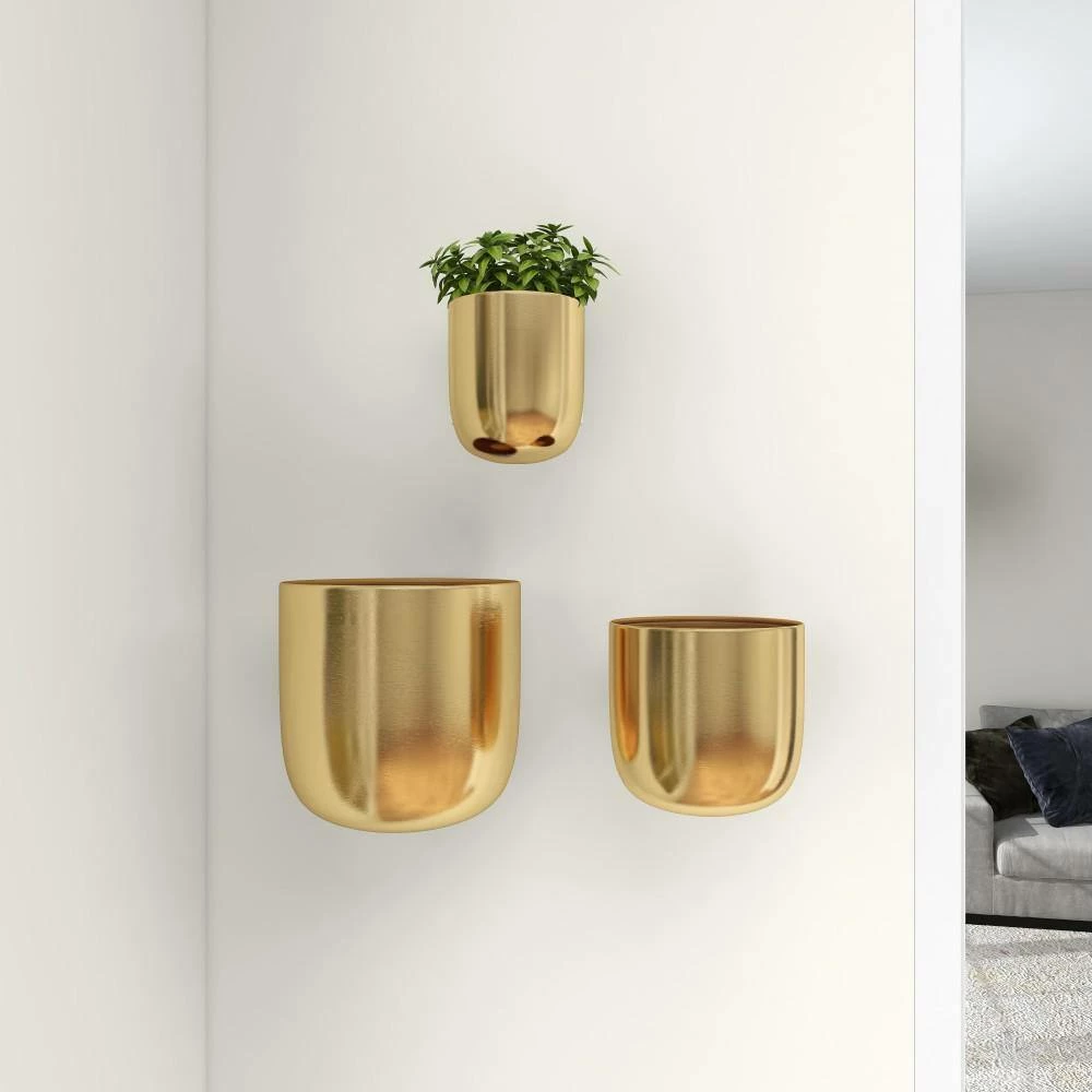 Litton Lane 9 in. x 9 in. Gold Metal Contemporary Planter (Set of 3) 9 Litton Lane 9 in. x 9 in. Gold Metal Contemporary Planter (Set of 3) - Image 7