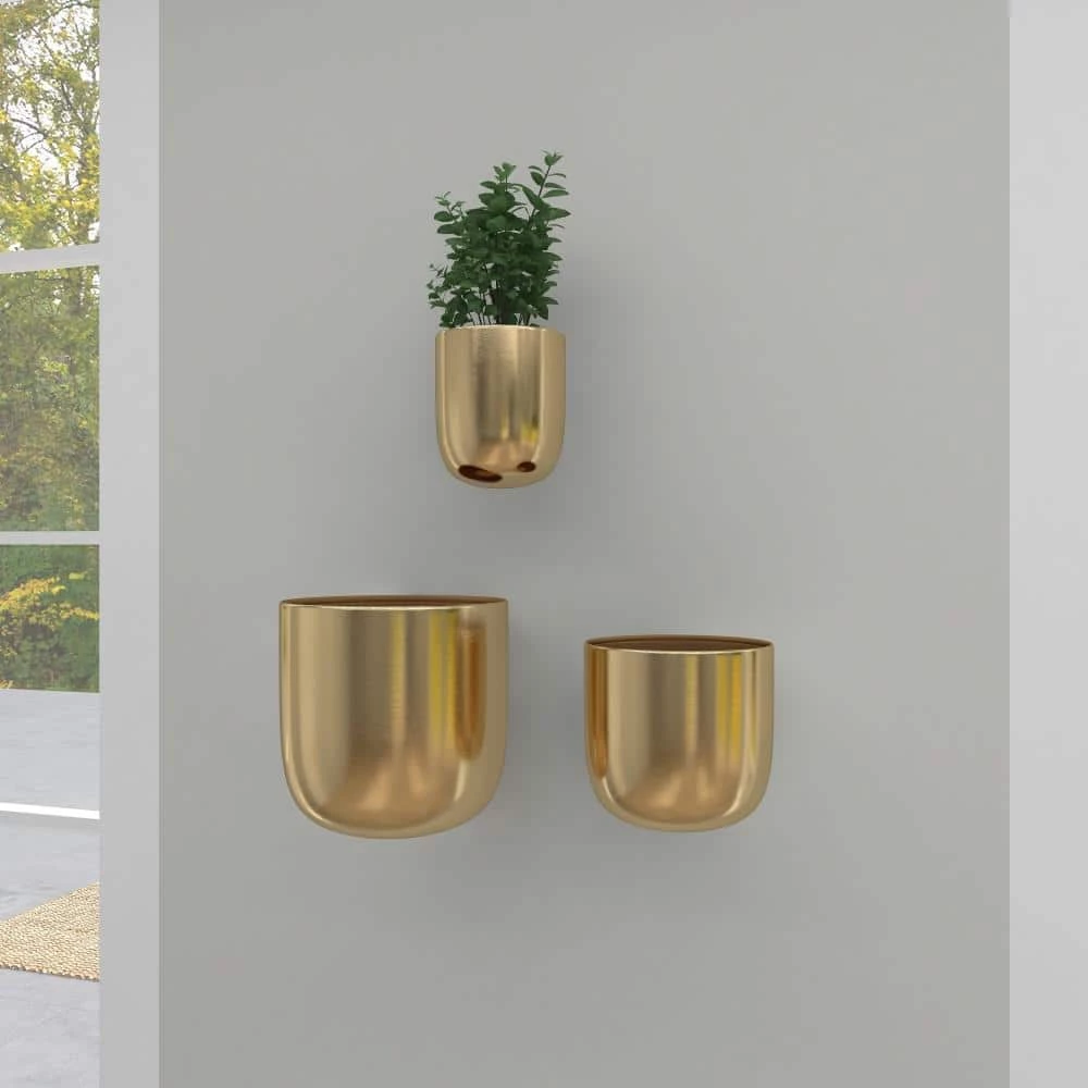 Litton Lane 9 in. x 9 in. Gold Metal Contemporary Planter (Set of 3) 7 Litton Lane 9 in. x 9 in. Gold Metal Contemporary Planter (Set of 3) - Image 5