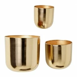 Litton Lane 9 in. x 9 in. Gold Metal Contemporary Planter (Set of 3)