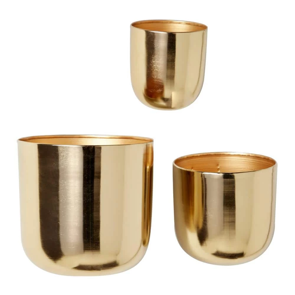 Litton Lane 9 in. x 9 in. Gold Metal Contemporary Planter (Set of 3) 3 Litton Lane 9 in. x 9 in. Gold Metal Contemporary Planter (Set of 3)