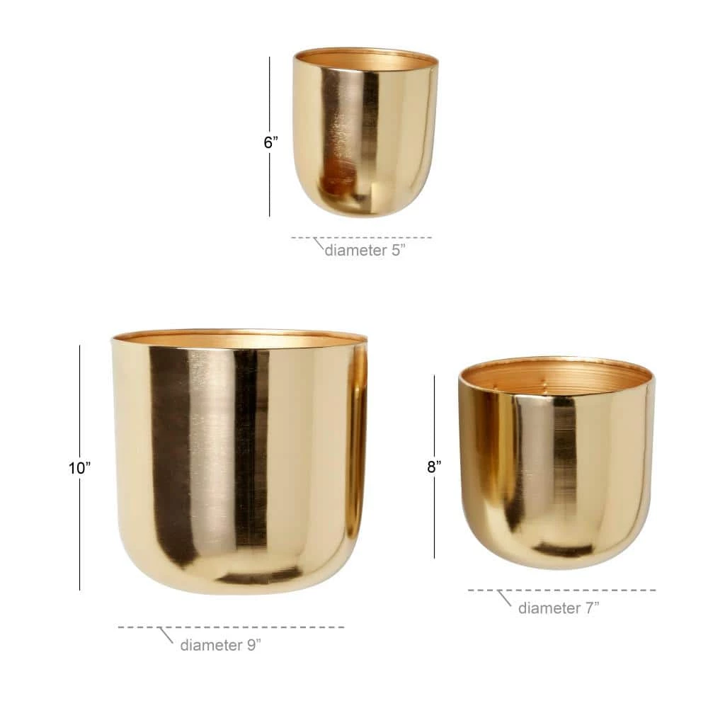 Litton Lane 9 in. x 9 in. Gold Metal Contemporary Planter (Set of 3) 6 Litton Lane 9 in. x 9 in. Gold Metal Contemporary Planter (Set of 3) - Image 4