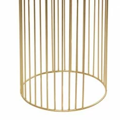 Litton Lane 11 in. x 24 in. Gold Metal Deep Recessed Dome Planter with Elevated Caged Stand (Set of 3) -Litton Lane Sales Store gold litton lane plant pots 51982 1d 1000