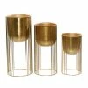 Litton Lane 11 in. x 24 in. Gold Metal Deep Recessed Dome Planter with Elevated Caged Stand (Set of 3) -Litton Lane Sales Store gold litton lane plant pots 51982 64 1000