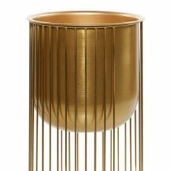 Litton Lane 11 in. x 24 in. Gold Metal Deep Recessed Dome Planter with Elevated Caged Stand (Set of 3) -Litton Lane Sales Store gold litton lane plant pots 51982 a0 1000