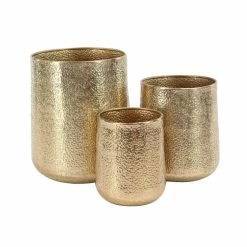 Litton Lane 20 in. x 17 in. Gold Aluminum Glam Planter (Set of 3)