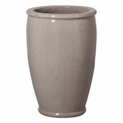 Emissary 27 in. Gray Glazed Ceramic Round Planter