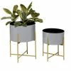 Litton Lane 16 in. x 12 in. Gray Metal Modern Planter (Set of 2) -Litton Lane Sales Store gray litton lane plant pots 22410 64 1000
