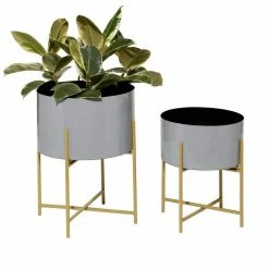 Litton Lane 16 in. x 12 in. Gray Metal Modern Planter (Set of 2)