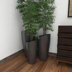 Litton Lane 15 in. x 30 in. Gray Metal Light Weight Planter with Tapered Base and Polished Exterior (Set of 3) -Litton Lane Sales Store gray litton lane plant pots 53360 1f 1000