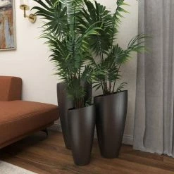 Litton Lane 15 in. x 30 in. Gray Metal Light Weight Planter with Tapered Base and Polished Exterior (Set of 3) -Litton Lane Sales Store gray litton lane plant pots 53360 4f 1000