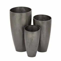 Litton Lane 15 in. x 30 in. Gray Metal Light Weight Planter with Tapered Base and Polished Exterior (Set of 3)