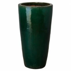 Emissary 36 in. Tall Round Green Ceramic Planter