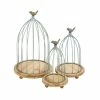 Litton Lane Brown and Mint Green Tin Wire Cage with Sculpted Bird Planters with Round Wood Base (Set of 3) -Litton Lane Sales Store green litton lane plant pots 92391 64 1000