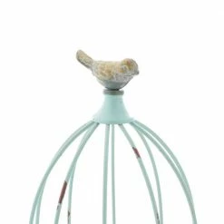 Litton Lane Brown and Mint Green Tin Wire Cage with Sculpted Bird Planters with Round Wood Base (Set of 3) -Litton Lane Sales Store green litton lane plant pots 92391 fa 1000