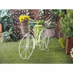 Litton Lane 35 in. Green Round Metal Bicycle Plantstand with 2-Tiers -Litton Lane Sales Store green litton lane plant stands 36763 31 1000