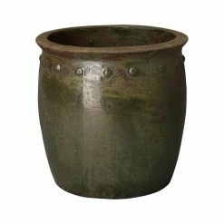 Emissary 18 in. Dia Round Green Wash Ceramic Planter