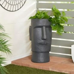 Litton Lane 23 in. H x 13 in. Dark Gray MGO Contemporary Head Planter -Litton Lane Sales Store grey litton lane plant pots 040938 31 1000