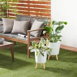 Litton Lane 14 in. and 16 in. Grey Textured Round Fiberclay Planters (Set of 2) -Litton Lane Sales Store grey litton lane plant pots 46487 31 1000