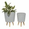 Litton Lane 14 in. and 16 in. Grey Textured Round Fiberclay Planters (Set of 2) -Litton Lane Sales Store grey litton lane plant pots 46487 64 1000