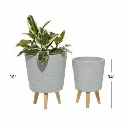 Litton Lane 14 in. and 16 in. Grey Textured Round Fiberclay Planters (Set of 2) -Litton Lane Sales Store grey litton lane plant pots 46487 76 1000