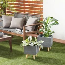 Litton Lane 13 in. x 11 in. Grey Fiber Clay Contemporary Planter (Set of 2) -Litton Lane Sales Store grey litton lane plant pots 46494 31 1000